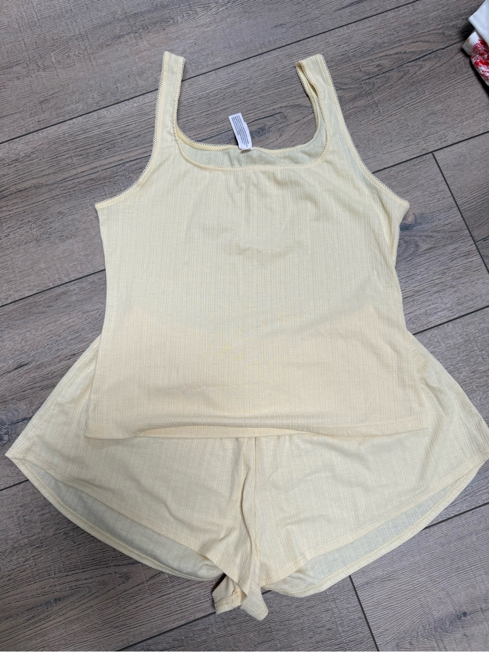 Auden Light Yellow Ribbed Tank & Short Sleep Set